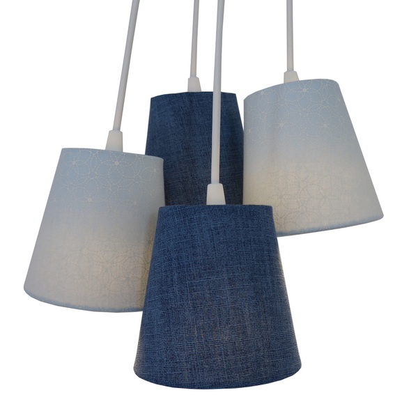 Lustre Pendente Luminária Cacho Jeans 4 Cúpulas Azul Bivolt