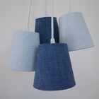 Lustre Pendente Luminária Cacho Jeans 4 Cúpulas Azul Bivolt