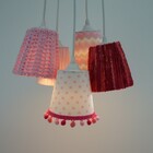 Lustre Pendente Luminária Cacho Pompom E Crochê Tons De Rosa