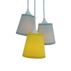 Lustre Pendente Luminária Cacho Tecido Amarelo E Cinza Bivolt