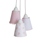 Lustre Pendente Luminária Cacho Tecido Nuvens E Pompons Rosa