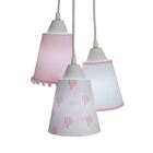 Lustre Pendente Luminária Cacho Tecido Nuvens E Pompons Rosa