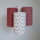 Lustre Pendente Luminária Cacho Tecidos Corações Vermelho E B