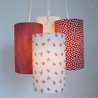 Lustre Pendente Luminária Cacho Tecidos Corações Vermelho E B