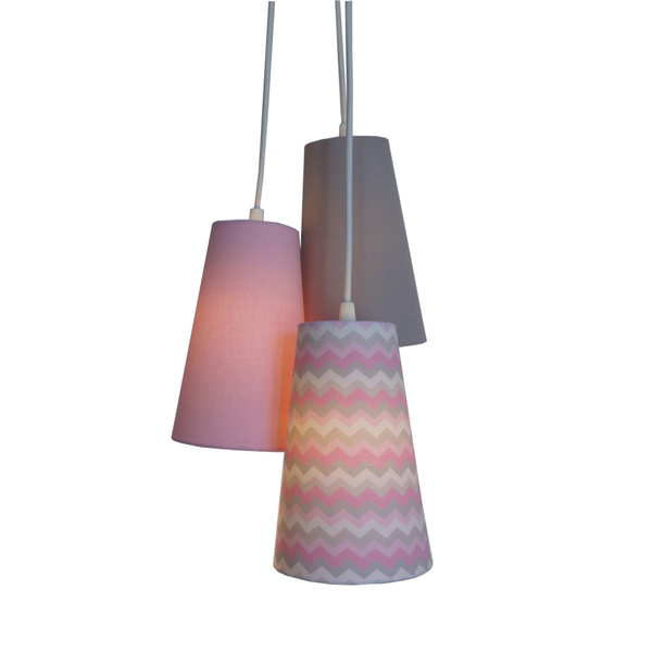 Lustre Pendente Luminária Chevron Cinza E Rosa