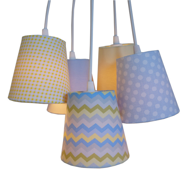 Lustre Pendente Luminária Chevron Soft  Amarelo E Azul Bivolt