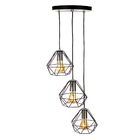 Lustre Pendente Luminária Diamante Aramado Triplo Preto