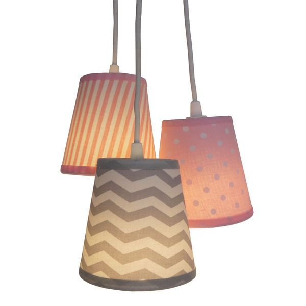 Lustre Pendente Luminária Menina Chevron Rosa E Cinza Bivolt