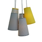 Lustre Pendente Luminária Mix De Tecidos Cinza E Amarelo Bivo