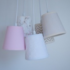 Lustre Pendente Luminária Mix Tecido Bege, Rosa E Branco Bivo