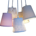 Lustre Pendente Luminária Mix Tecido Bege, Rosa E Branco Bivo