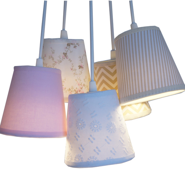 Lustre Pendente Luminária Mix Tecido Bege, Rosa E Branco Bivo