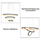 Lustre Pendente Luminaria Moderna Led 3 Aneis Luxo Arcos 48w