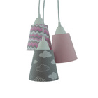Lustre Pendente Luminária Tecido Nuvens E Chevron Cinza E Ros