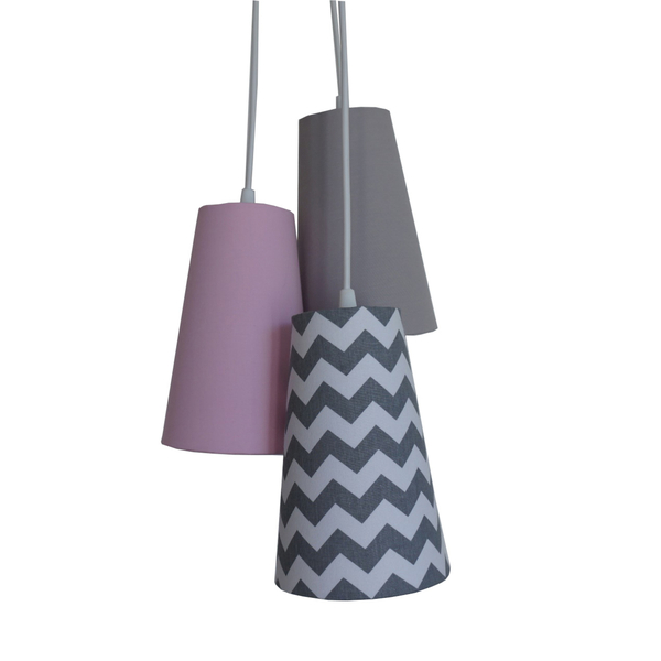 Lustre Pendente Luminária Tecidos Rosa, Cinza E Branco