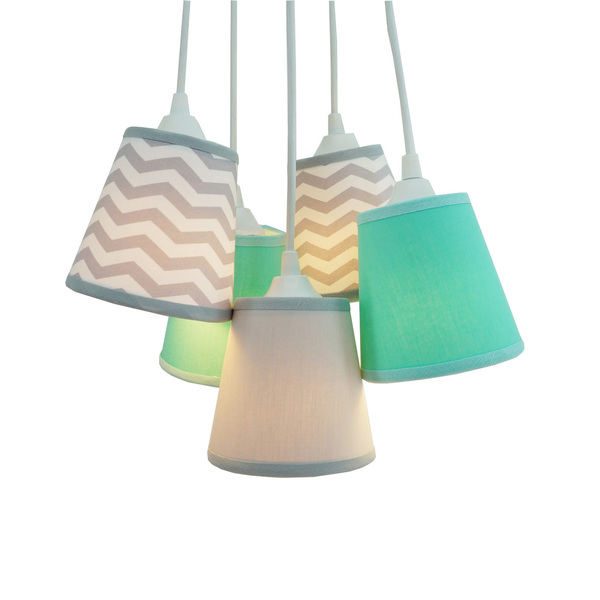 Lustre Pendente Luminária Teto Chevron Cinza, Verde Água Bivo
