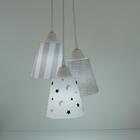 Lustre Pendente Luminária Teto Tecido Cinza E Branco Bivolt