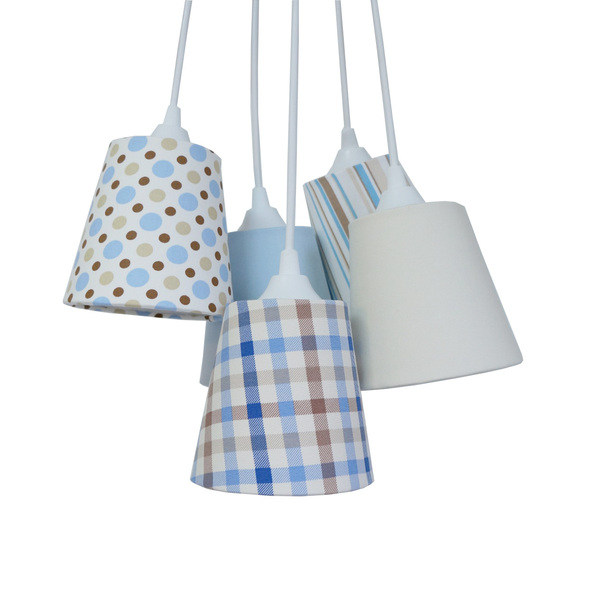 Lustre Pendente Luminária Xadrez Bege E Azul Bebê Bivolt