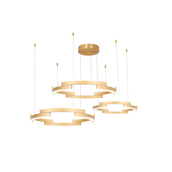 Lustre Pendente Match 3 Aros Led 120w Bella Iluminação Dourado