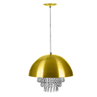 Lustre Pendente Meia Lua 40cm Dourado Com Cristais Acrilicos