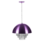 Lustre Pendente Meia Lua 40cm Roxo Metalico Cristais Acrilic