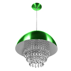 Lustre Pendente Meia Lua 40cm Verde Metalico Cristal Acrilic