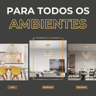 Lustre Pendente Moderno 4 Arcos LED Luz Quente 3m para Dourad