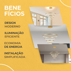 Lustre Pendente Moderno 4 Arcos LED Luz Quente 3m para Dourad