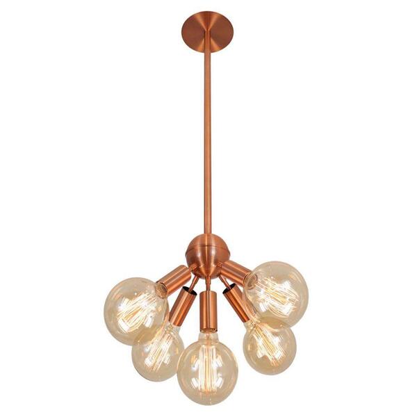 Lustre Pendente Moderno 5 Lâmpadas 35cm Cobre Bivolt