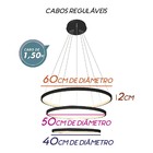 Lustre Pendente Moderno 60cm Anéis Led 89w 3 Arco Preto St517