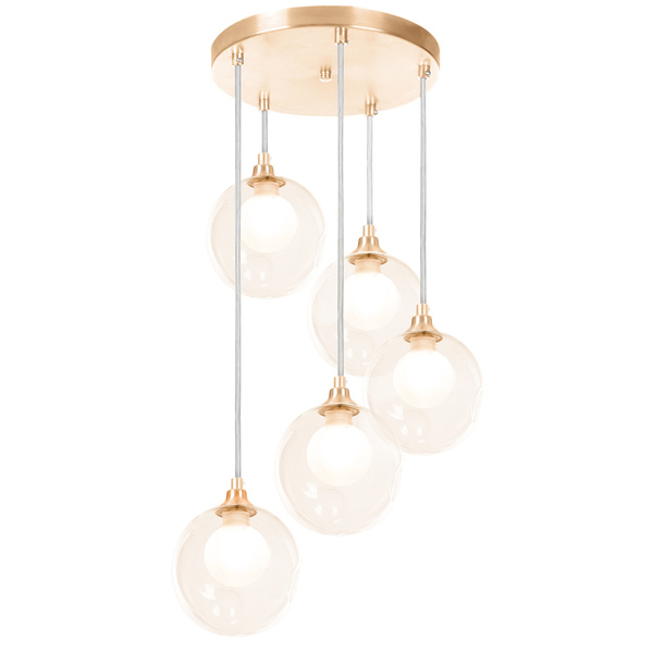 Lustre Pendente New Cobre Quíntuplo Harmony Bolinha Ambar