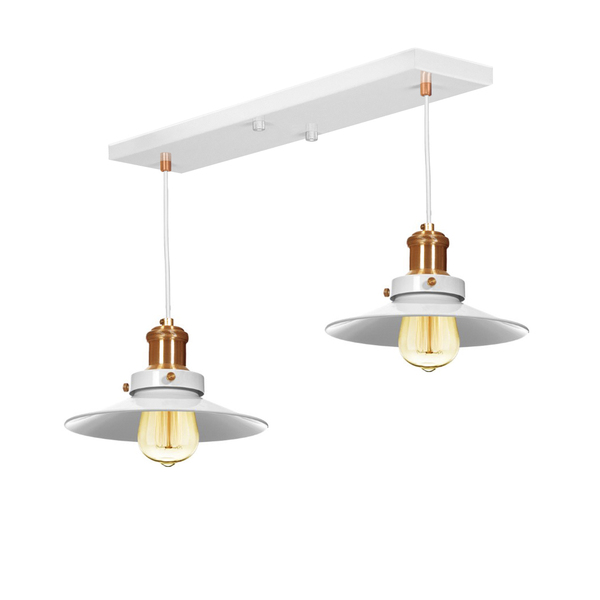 Lustre Pendente Nordic Duplo Base Retangular Branco/cobre