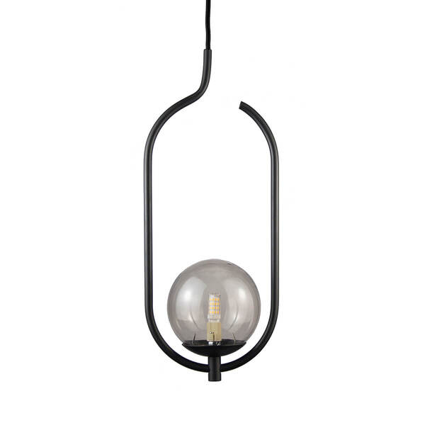 Lustre Pendente On Clip - Preto Com Globo De Vidro Fumê