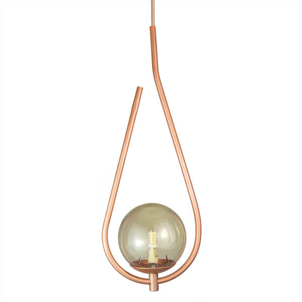 Lustre Pendente On Drop - Bronze Com Globo De Vidro Âmbar