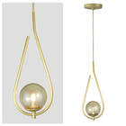 Lustre Pendente On Drop - Dourado Com Globo De Vidro Âmbar