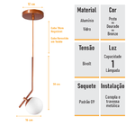 Lustre Pendente On Ly - Bronze Com Globo De Vidro Branco