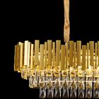 Lustre Pendente Oval Metal Dourado E Cristais 8e14 76cm