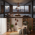 Lustre Pendente Para Sala Pé Direito Duplo Rain Marrom