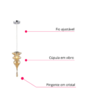 Lustre Pendente Pingente Gota Vidro Âmbar Moderno Delicado Lu