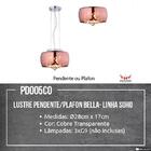 Lustre Pendente Plafon Soho Vidro Cobre Translucido Com Crist
