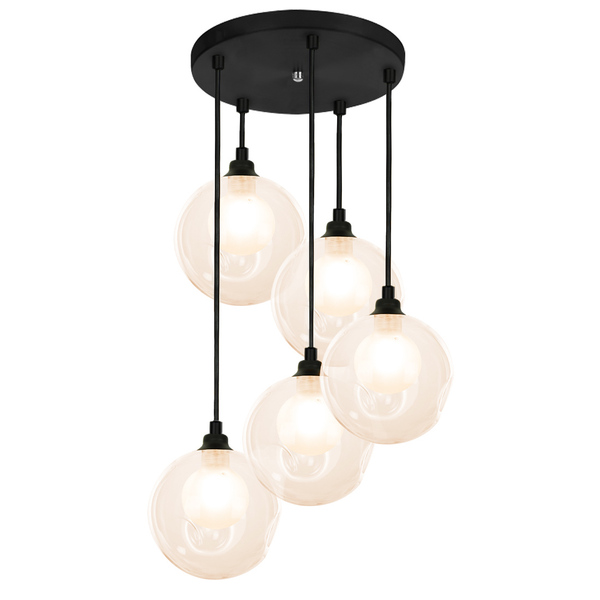 Lustre Pendente Preto Quíntuplo Harmony Bolinha Ambar