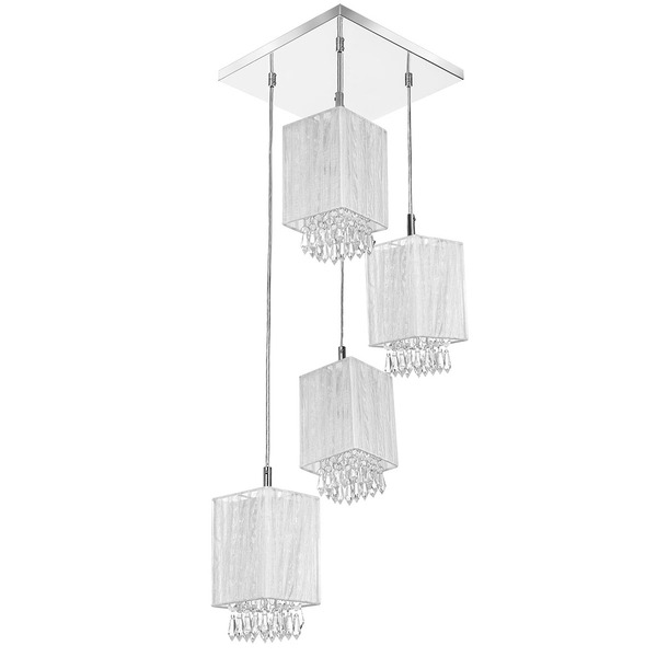 Lustre Pendente Quadclear Organza Quadrado Branco Magnífico