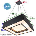 Lustre Pendente Quadrado 45x45cm Preto + 4 Lâmpadas Led Bulbo