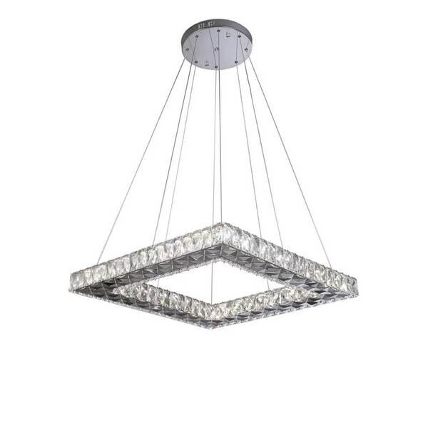 Lustre Pendente Quadrado Cromado Com Cristais Led 72w 40cm 3