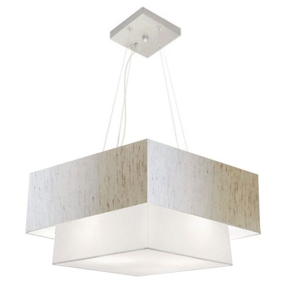 Lustre Pendente Quadrado Linho Bege E Branco Mj-4066 Para Mes