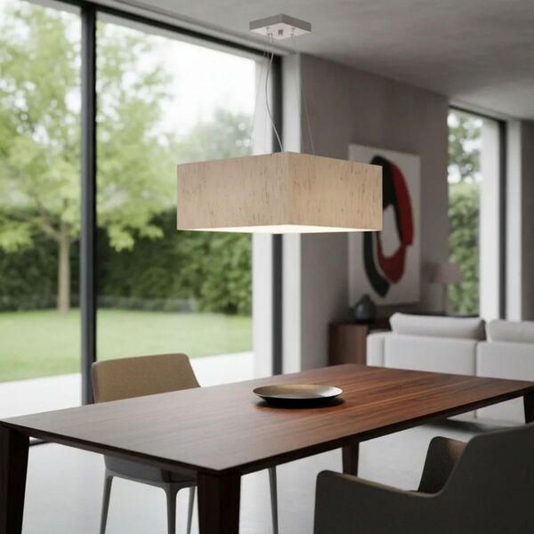 Lustre Pendente Quadrado Md-4006 Cúpula Em Tecido 21/50x50cm