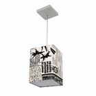 Lustre Pendente Quadrado Md-4007 Cúpula Em Tecido 25/16x16cm