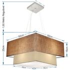 Lustre Pendente Quadrado Palha E Bege Mj-4066 Para Mesa De Ja