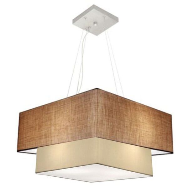 Lustre Pendente Quadrado Palha E Bege Mj-4346 Para Mesa De Ja