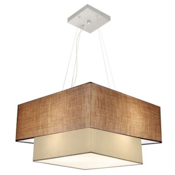 Lustre Pendente Quadrado Palha E Bege Mj-4347 Para Mesa De Ja